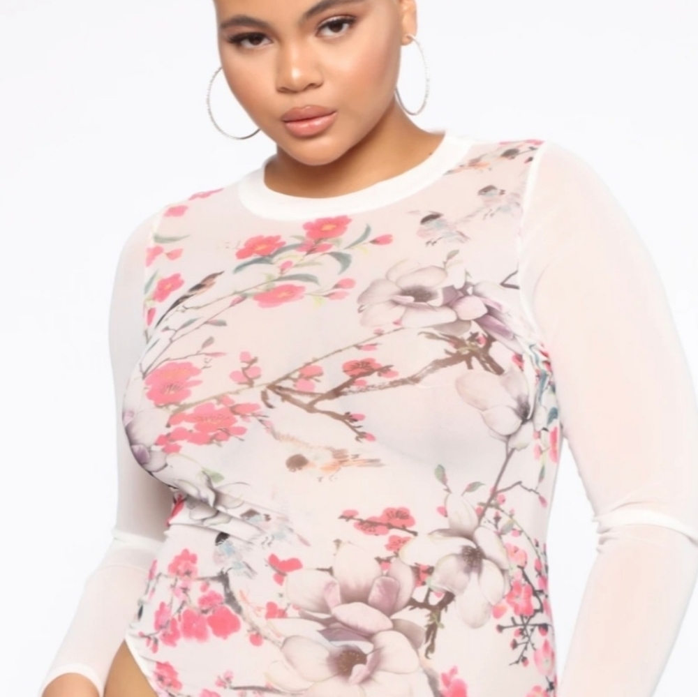 Sheer floral bodysuit